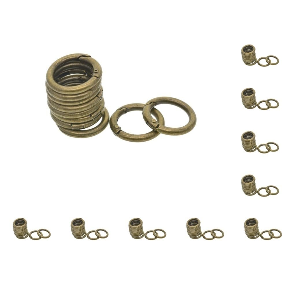 10 set da 10 pezzi 28 mm rotondi a molla moschettone portachiavi portachiavi bronzo
