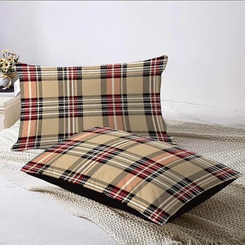 Housse de couette 200x200 beige marron géométrique plaid avec zip