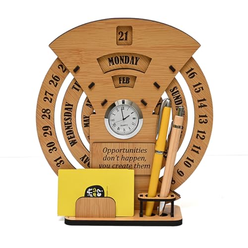 GKD Lifetime Wooden Desk Calendar 2026 with Clock & Desk Organizer | Reusable Infinite Calendar | Office & Home Desk Decor | Corporate Gift (Bamboo Eco-friendly)