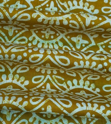 Image of 2 Meter Hand Block Indian Cotton Unstitched Jaipuri Handmade Digital Printed Fabric Material for Women Kurta /Blouse /Palazzos /Piece Material for Women's (Tan)