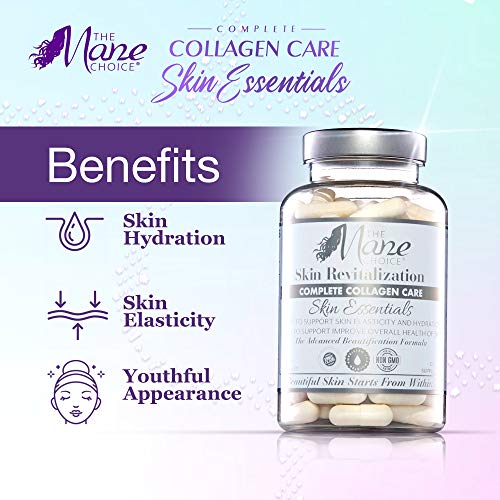the mane choice - complete collagen care skin essentials - helps support skin elasticity hydration and overall skin health - fine line and wrinkle control - 1500mg of premium collagen 90 capsules