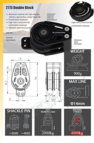 Blue Shark: Sailboat Blocks Aluminum 75mm Double 2773