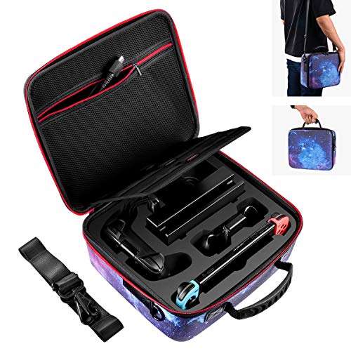 Preisvergleich Produktbild Sunix Aufbewahrungskoffer für Nintendo Switch, Reise Tragetasche Schützende Hartschalen Großraumtasche für Nintendo Switch Konsole & Zubehör, Joy-Con Daumengriffe Kappen, Schultergurt