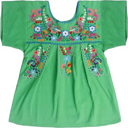 Image of YZXDORWJ Mexican Blouse for Girls Traditional Embroidered Summer Short Sleeve Peasant Blouse for Kids