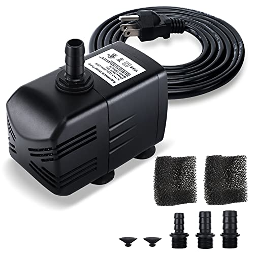 CWKJ Fountain Pump, 400GPH Submersible Water Pump, Durable 25W Outdoor Fountain Water Pump with Filter, 3 Nozzles for Aquarium, Pond, Fish Tank, Water Pump Hydroponics, Backyard Fountain