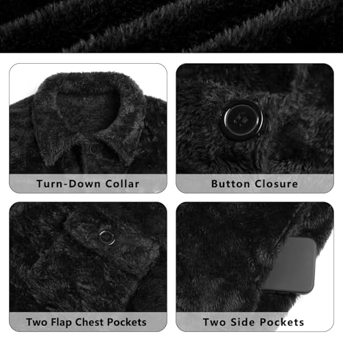 Image of GINGTTO Mens Furry Button-Up Jacket 4 Pockets Fluffy Coat For Men