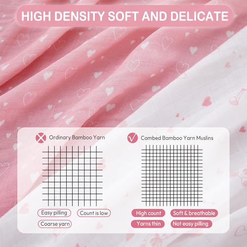 Image of Softan Swaddle Blanket, 47x47 in Muslin Swaddle Receiving Blanket for Newborns, Breathable & Soft, 4 Pack Flower Bow and Bear