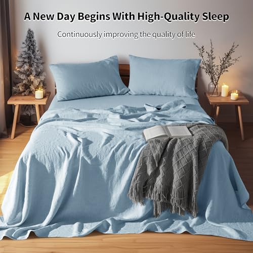 Image of LBRO2M 100% French Pure Linen Sheet Set 3Pcs, 16 inch Deep Pocket Twin XL