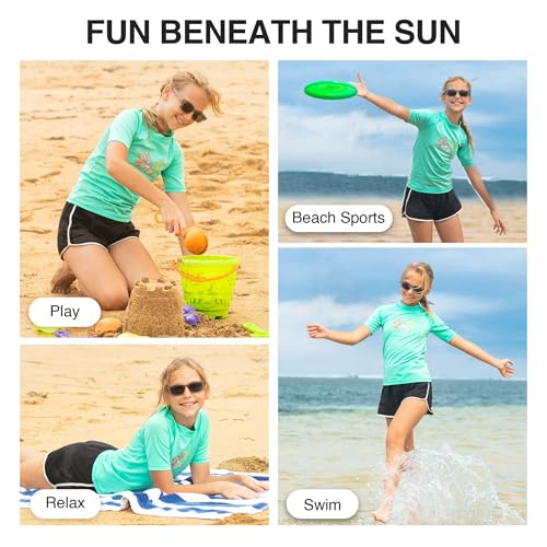 Image of Kanu Surf Girls' Jade Rash Guard UPF 50+ Sun Protection Short Sleeve Swim Shirt