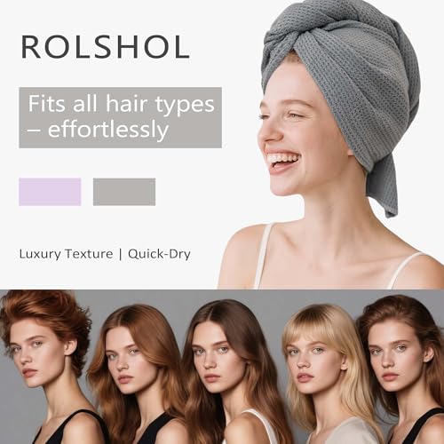Image of ROLSHOL 2 Pack Waffle Microfiber Hair Towel Wraps for Women, 32 x 11 in
