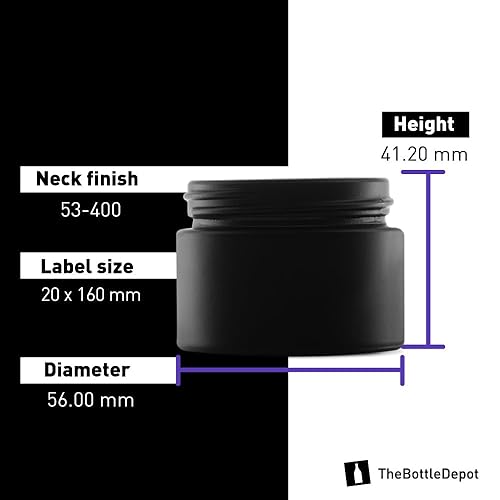 Miniatura 5 de The Bottle Depot - Paquete de 24 - Tarros de vidrio de 2 onzas con tapas negras - Ambar esmerilado - Acabado de cuello 53-400 - Protección contra