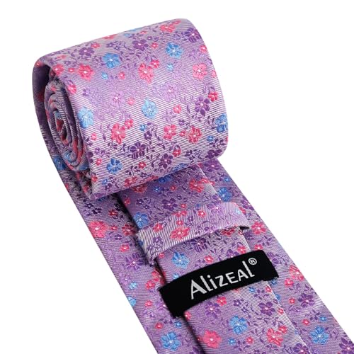 Image of Alizeal Mens 3.15inches Exquisite Floral Tie with Small Flower Printed Pocket Square