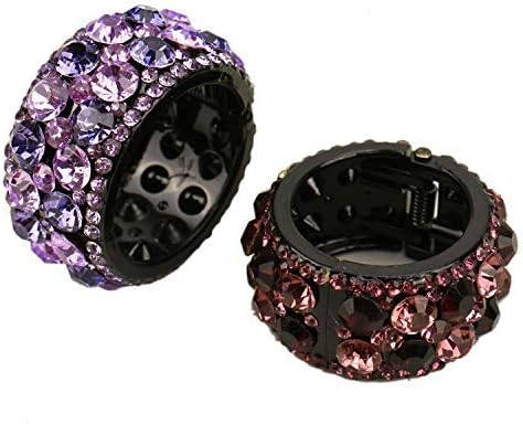 2 Pcs Flexible Expandable Cuff Wrap Ponytail Holder Rhinestone Hair Tie Claw Clip Hair Barrette for Women Girls Thick Fine Thin Hair