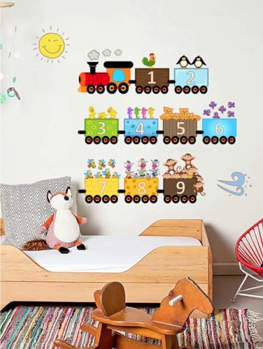 Vinilo decorativo infantil de tren con animales 127x63 cm miniatura 3