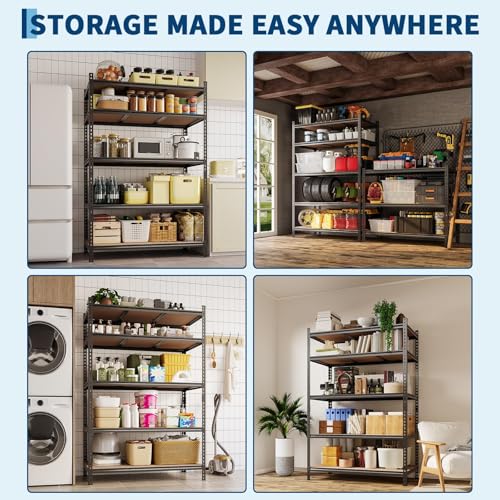 Image of 5-Tier Heavy Duty Adjustable Metal Storage Unit, 72 inch h x 35.5 inch w x 12 inch d, for Garage, Basement, Warehouse, Pantry, Closet, Kitchen, Black，2 Pack