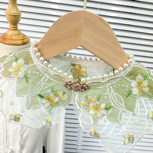 False Collar Lace Shawl Wrap Yunjian Collar Detachable Embroidery Flower Decorative Chinese Yunjian Studded, 46cm/18.11inch, Green White3