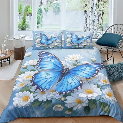 Parure de lit papillon bleu hypoallergénique contre les allergies