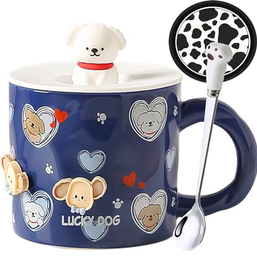 Arawat Tazza in ceramica 3D con coperchio e cucchiaio, 400 ml, dolce regalo di compleanno per cani