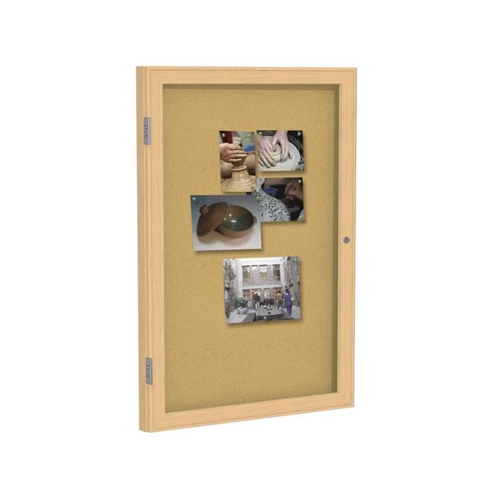Ghent 61 cm x 45 cm 1-drzwiowa drewniana rama dębowe wykończenie zamknięta tablica ogłoszeniowa, naturalny korek, wyprodukowano w USA