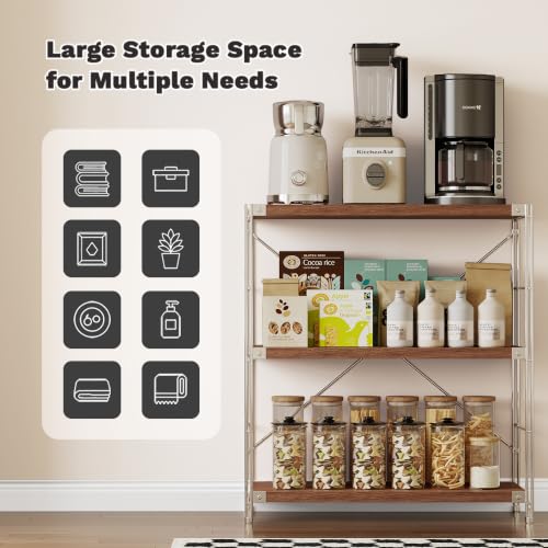 Image of 3-Tier Industrial Bookshelf, Wood and Metal Shelf Unit, Storage Bookcase