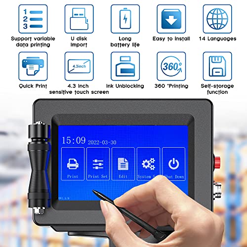 Besheng Handheld Inkjet Printer Js12H1 With Touch Screen Inkjet Coder With Quick-Drying Ink Handheld Printer Printing Height 0.08-0.5Inch For Variable Text Qrcode/Date/Barcode/Logo/Batch Number/Label #TOP4