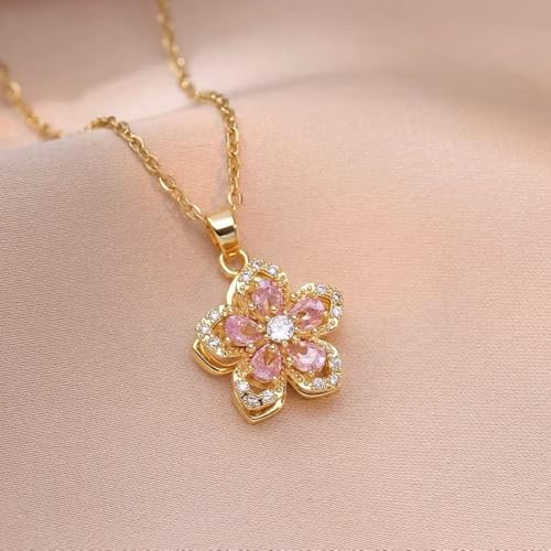 Stainless Steel Rotating Flower Pendant Necklace for Women - 5 Petal Flower Jewelry, Durable & Elegant Design|GOLD2
