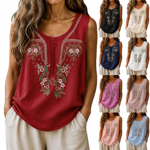 Iufabrpcs Linen Tops for Women Lightweight Gauze Shirts Red M - image 1