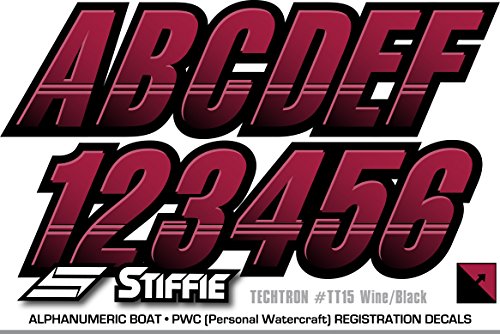 Stiffie Techtron Wine/Black 3" Alpha-Numeric Registration Identification Numbers Stickers Decals For Boats & Personal Watercraft #TOP4