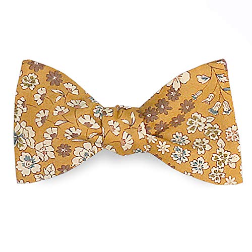 Noeud papillon jaune moutarde fleuri frou-frou coton réglable