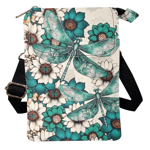 Kuiaobaty Mini Crossbody Bag for Women Boho Blossom Dragonfly Design Shoulder Bag Small Messenger Satchel Bag for Women Teen Girls