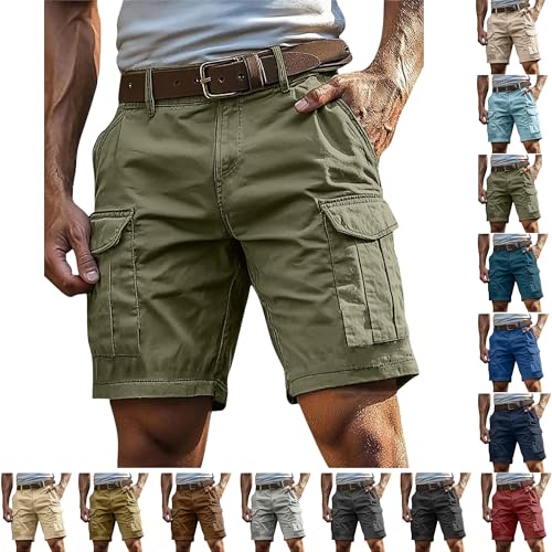 Mens Fashion Cargo Shorts, Plus Size Casual Relaxed Fit Multi-Pocket Shorts, Premium Cotton Summer Cargo Pants