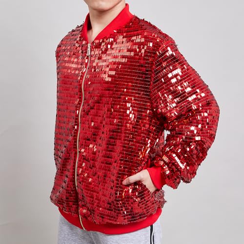 Image of YIYI Mens Jacket Bomber Sequin Sparkly Varsity Unique Glitter Jacket Male Party Shiny Outwear Coat Birthday Holiday Clothes