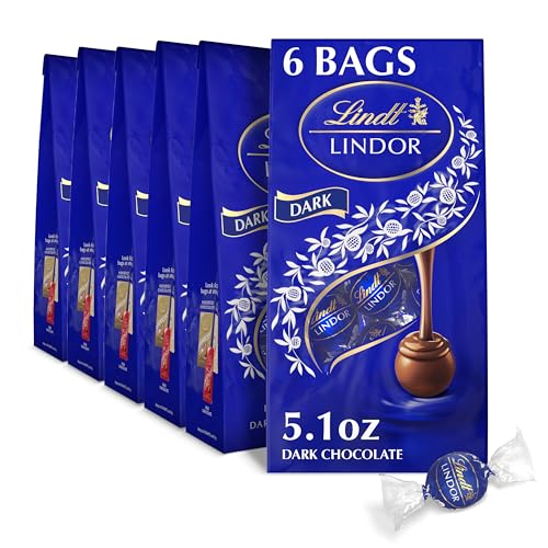 Image of Lindt LINDOR Dark Chocolate Truffles, Dark Chocolate Candy with Smooth, Melting Truffle Center, Great for Gift Giving, 5.1 oz. Bag (6 Pack)