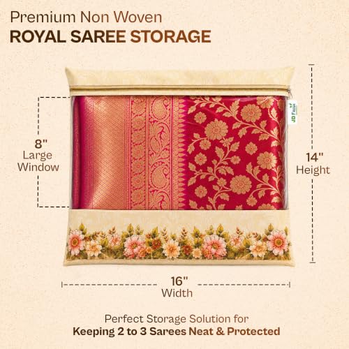 Image of JD FRESH 24 Pcs Large Non-Woven Saree Covers for Storage /Royal Elephant Design Saree Bags with Zip /Multi-Purpose Lehenga Storage Bag & Wardrobe Organizer /Clothes Cover for Dresses & Sarees(14x16 Inch)