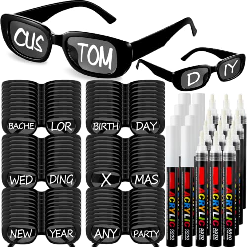 Image of Flutesan Personalized Rectangle Sunglasses with Marker Pens for Adult DIY Custom Birthday Wedding