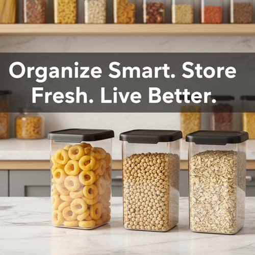 Image of ThAgan 6 Pcs Airtight Kitchen Storage Containers Set, 1100ml Stackable Food Organizers for Pantry, BPA-Free Clear Plastic Containers with Secure Lids for Grains, Snacks & Dry Food