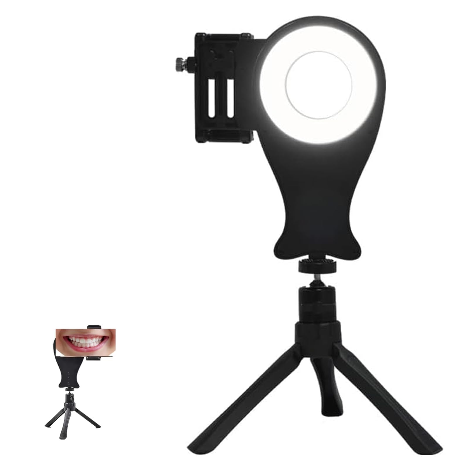 Luce per fotografia dentale con treppiede, luce di riempimento a LED regolabile a 360°, temperatura colore 3800K-6200K e controllo della luminosità per cliniche e ospedali