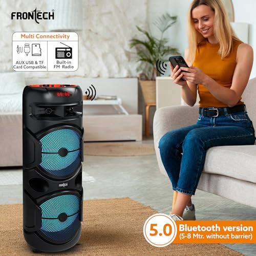 Image of FRONTECH SW-0134 Spectra TWS Wireless Bluetooth 48W 5.0 Trolley Speaker with Disco Party Lights, Wireless Mic, Up to 4 Hours Playtime, 1.0 Channel - 1 Year Warranty (Black)