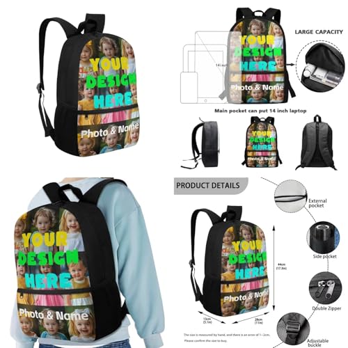 Custom Teens Backpack with Lunch Box Portable School Bags with Front Compartment Custom Name Photo Girls Bookbags with Pencil Case and Keychain for Elementary Middle School3