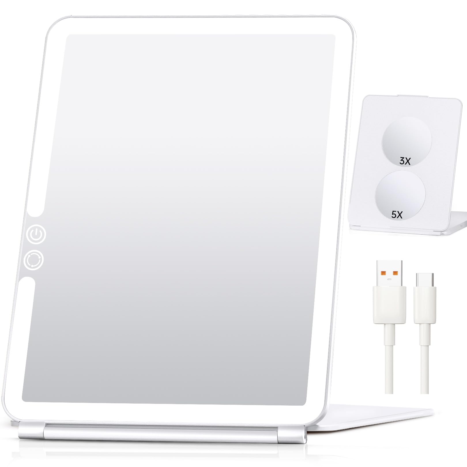 FUNTOUCH Kosmetikspiegel mit Beleuchtung, 1X3X 5X Spiegel Vergrößerung, 3 Farben Winstellbarer Led Schminkspiegel, 1800 mAh Beleuchteter Reisespiegel, Make up Spiegel für Reisen (Weiß)
