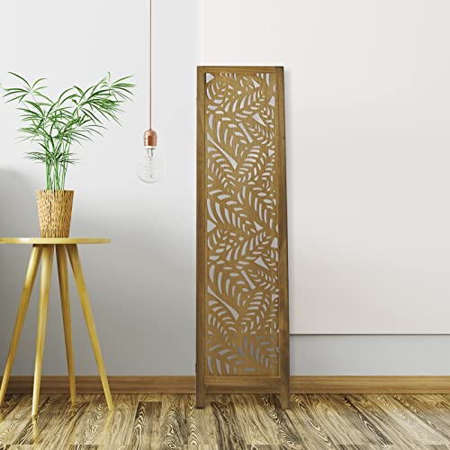 Wood Room Dividers 4 Panel, Premium Home Wooden Room Dividers Wall for Bedroom, Carved Wood Partition Room Dividers and Folding Privacy Screens for Room Office,Natural Wood