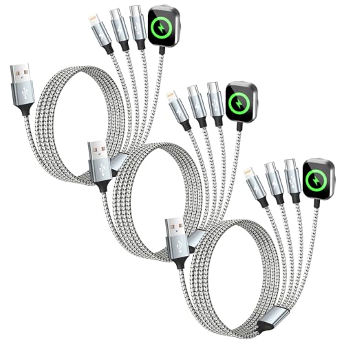 Image of Travel Essentials 4in1 Multi Charging Cable for iPhone Watch Charger 3PK5FT | USB A to Dual Type C /IP /iWatch Charger Travel Chargers for Multiple Devices Compatible with iWatch Ultra /11-2&iPhone 17-8