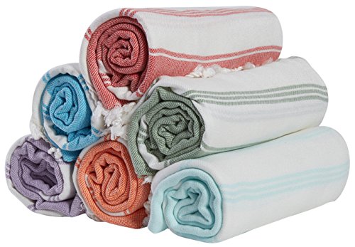 (Set of 6) 100% Turkish Cotton Bath Beach Hammam Peshtemal Towel Throw Fouta Blanket Set XL Prewashed (Multi3)