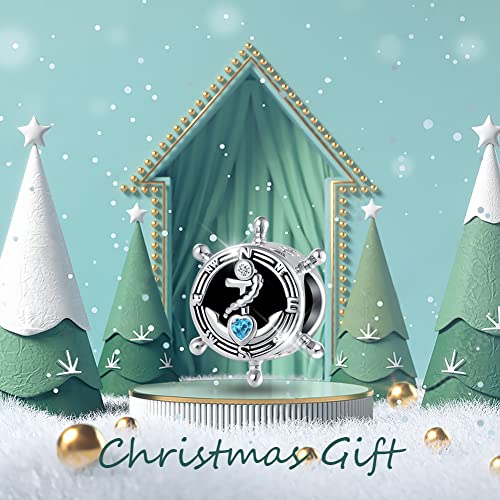 Qeensekc Ship Boat Anchor Charm Nautical Anchor Crystal Heart Cz Travel Bead For Pandora Charm Bracelet, Blue (Aut-106_Rudder) #TOP1