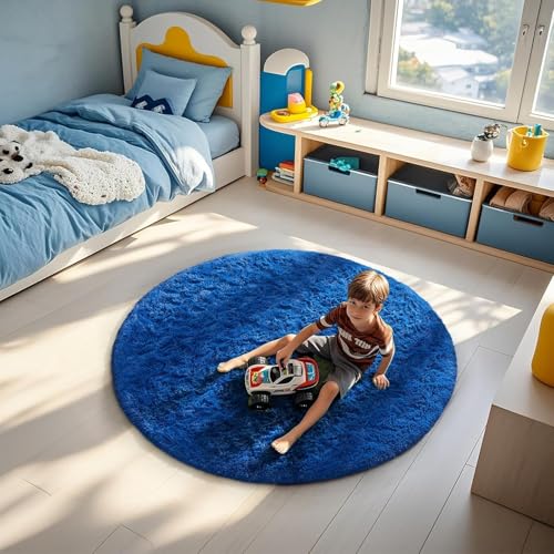 Image of Vintage Threads (Blue 2x2 Ft Shaggy Carpet for Living Room & Bedroom | Ultra Soft Plush Long Pile Rug | Thick Fluffy 3D Modern Floor Carpet | Cozy Luxury Home Decor Rug
