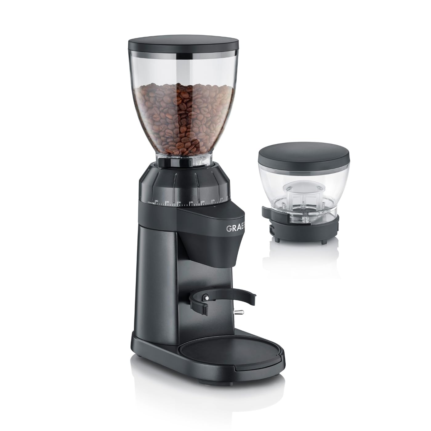 GRAEF Macinacaffè elettrico EliteGrindX CM8002, macinacaffè a cono in acciaio inox, portafiltro, illuminazione LED, macinatura pulita, nero opaco