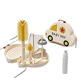 Yellowant シリコンボトルブラシ 携帯用 哺乳瓶クリーナー 7点セット 洗浄ブラシ ストロー用ブラシ 収納ケース付き ベビー用品 旅行用 乾燥スタンド付き 日本安全基準対応 (黄色のポータブル7点セット【車】) [並行輸入品]