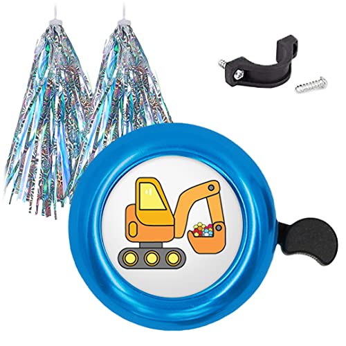 Cute Orange Excavators Bike Bell with Bike Streamers Cartoon Vehicles Bicycle Bell Loud Crisp Clear Sound Bicycle Bike Bell Blue