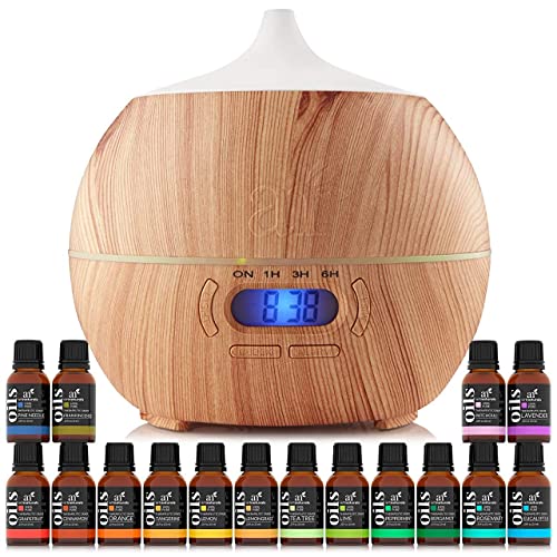 artnaturals Essential Oil Diffuser and Top 16 Aromatherapy Oils Set for Anxiety, Relaxation, Stress Relief - Tea Tree, Peppermint, Lavender, Rosemary, Eucalyptus, Lemongrass