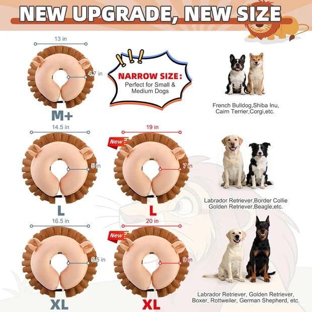 Image of KOOLTAIL Inflatable Dog Cone Collar, Soft Donut E Collar for Dogs After Surgery to Stop Licking Enhanced Alternative, Blow Up Pet Neck Pillow Recovery Adjustable Cone for Dog Cat, Lion L